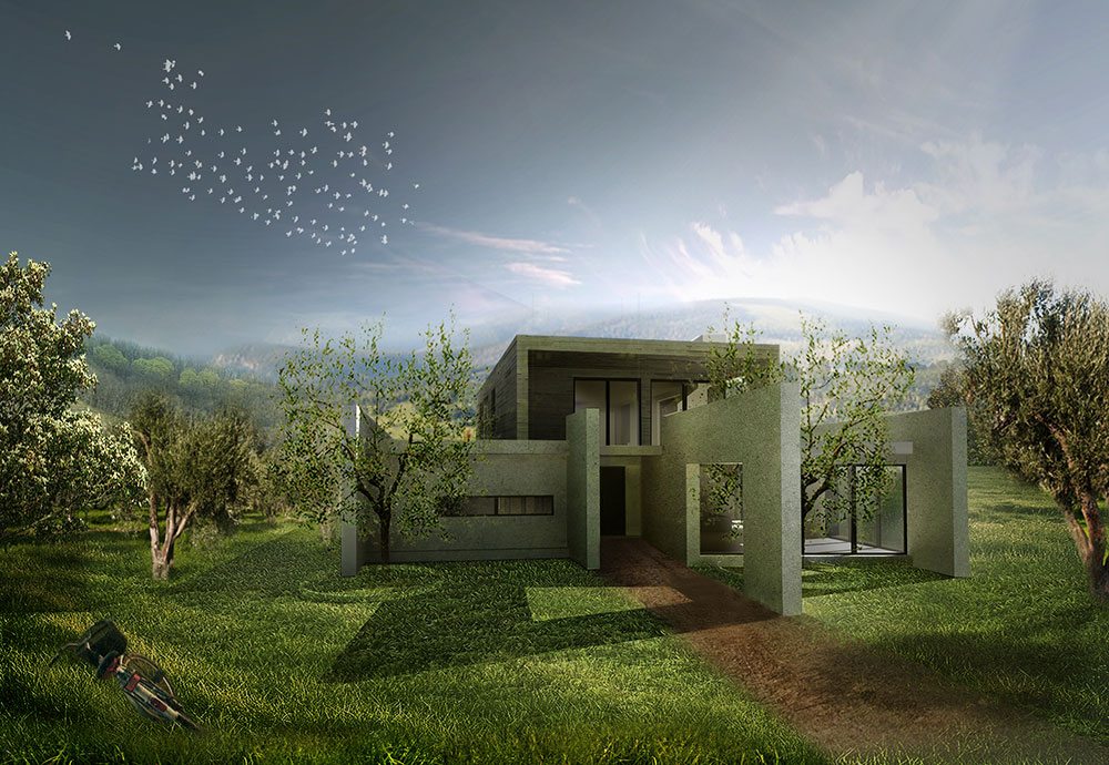  Двуетажна къща в крайбрежната зона на Патра, Ахая, проектирана и построена за постоянно пребиваване на голямо семейство. При проектирането са взети предвид морфологичните елементи на района и климатичните условия, целящи постигането на максимална енергийна ефективност. Архитекти: Костас Павлис и Бетина Павли