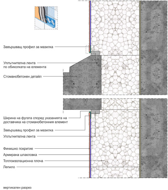 Хоризонтална връзка на ТИС със стоманобетонен елемент, без обшивка
